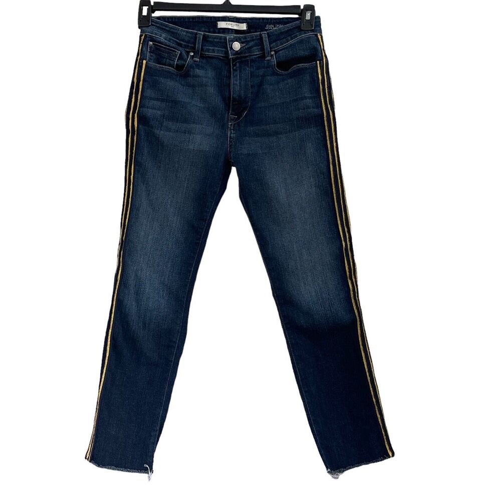 Fidelity SZ 27 Cher Crop Jeans High-Rise Slim Straight Scarlett Tuxedo Striped